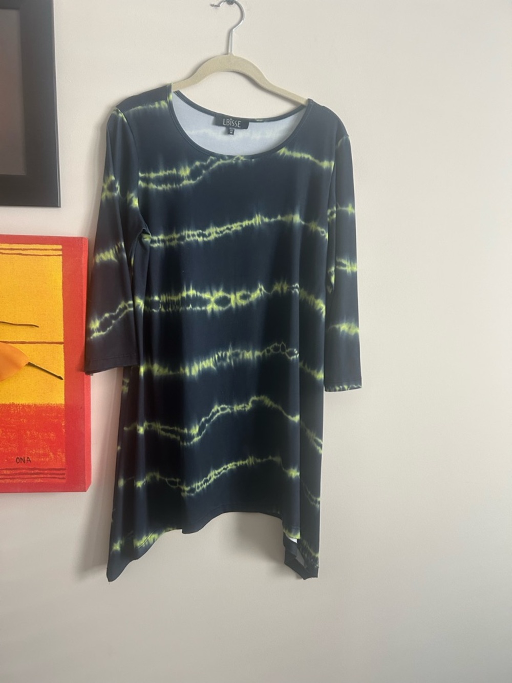 Lbisse Women's Black & Lime Tie-Dye Tunic